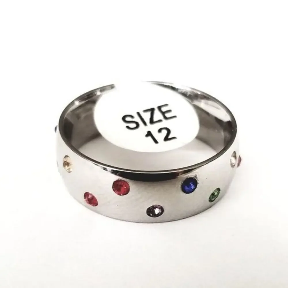 Men’s 316L stainless steel gay pride rainbow band ring size‎ 11